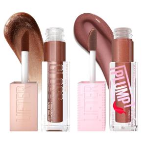 imageMaybelline Lifter Gloss and Lifter Plump Bundle Hydrating Pumping Lip Gloss in Shades Crystal and Cocoa Zing Pack of 2
